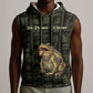 Heqet Ornate Frog Egyptian Sleeveless Hoodie with Hieroglyphic Backdrop in Creation Theme