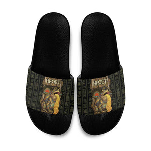 Heqet Ornate Frog Egyptian Slide Sandals with Hieroglyphic Backdrop in Creation Theme
