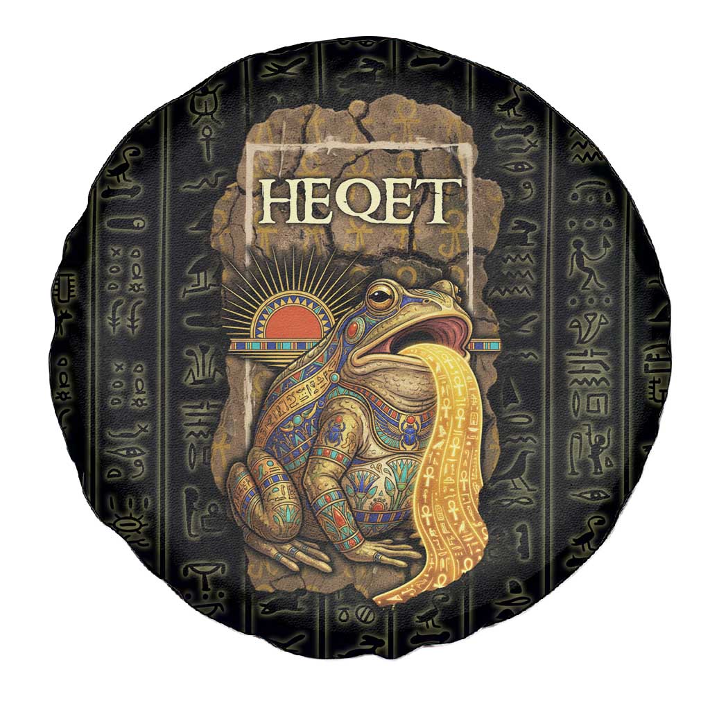 Heqet Ornate Frog Egyptian Spare Tire Cover with Hieroglyphic Backdrop in Creation Theme