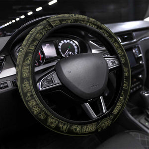Heqet Ornate Frog Egyptian Steering Wheel Cover with Hieroglyphic Backdrop in Creation Theme
