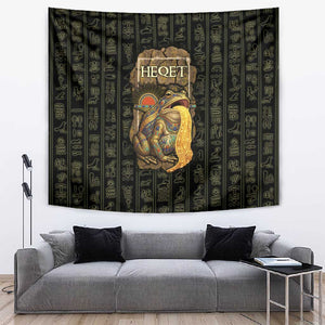Heqet Ornate Frog Egyptian Tapestry with Hieroglyphic Backdrop in Creation Theme