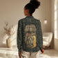Heqet Ornate Frog Egyptian Women Casual Shirt with Hieroglyphic Backdrop in Creation Theme