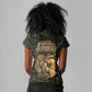 Heqet Ornate Frog Egyptian Women V-Neck T-Shirt with Hieroglyphic Backdrop in Creation Theme