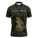 Heqet Ornate Frog Egyptian Zipper Polo Shirt with Hieroglyphic Backdrop in Creation Theme