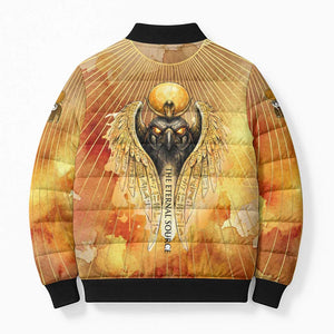 Ra Egyptian Bomber Puffer Jacket Sun God Eye of Ra Fiery Wings Eternal Source Golden Light