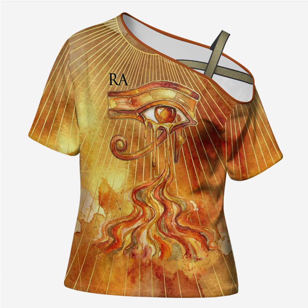 Ra Egyptian Cross Shoulder Shirt Sun God Eye of Ra Fiery Wings Eternal Source Golden Light