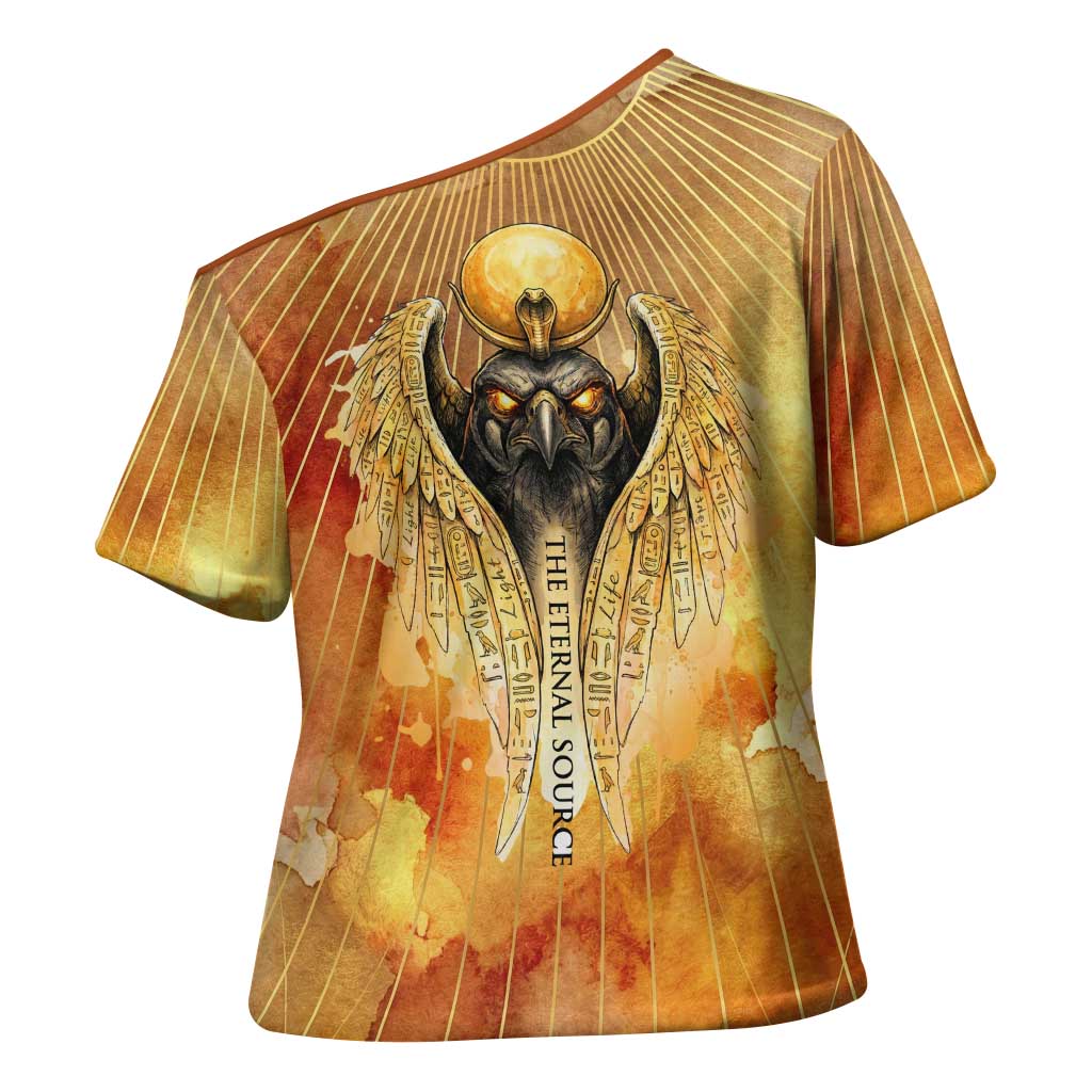 Ra Egyptian Cross Shoulder Shirt Sun God Eye of Ra Fiery Wings Eternal Source Golden Light