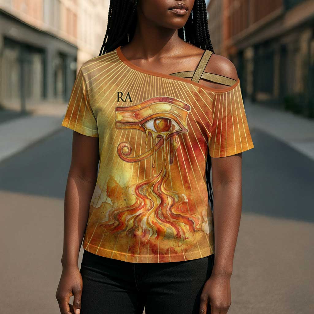 Ra Egyptian Cross Shoulder Shirt Sun God Eye of Ra Fiery Wings Eternal Source Golden Light