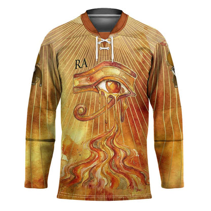 Ra Egyptian Hockey Jersey Sun God Eye of Ra Fiery Wings Eternal Source Golden Light