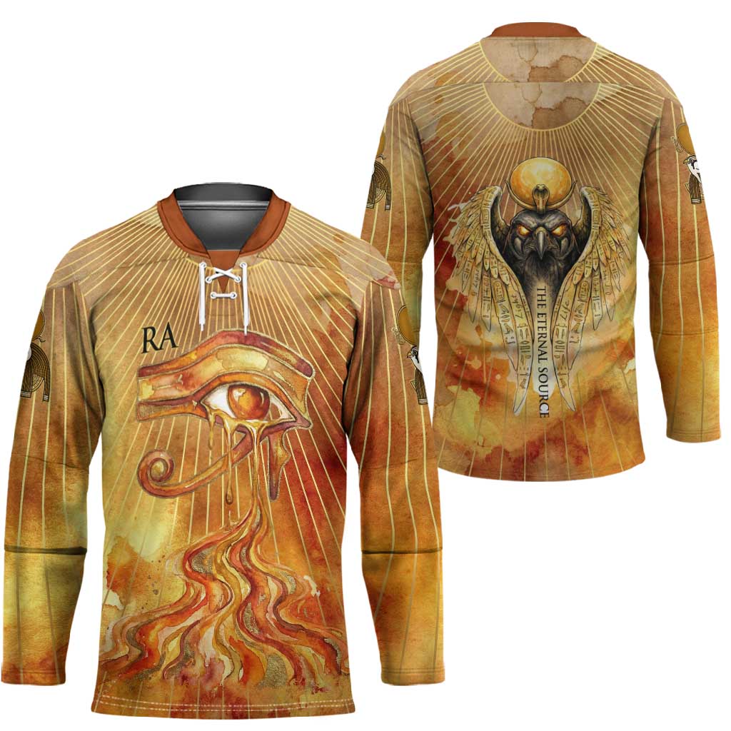 Ra Egyptian Hockey Jersey Sun God Eye of Ra Fiery Wings Eternal Source Golden Light