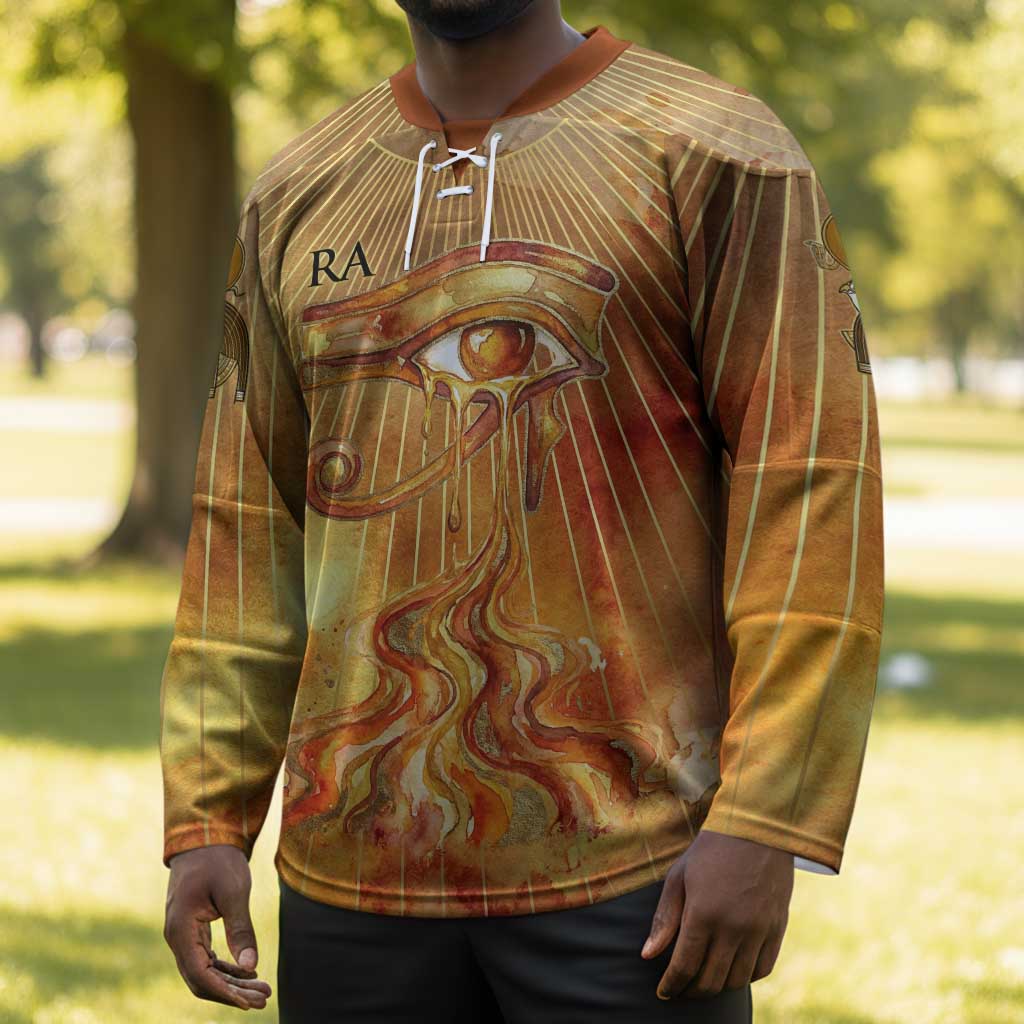 Ra Egyptian Hockey Jersey Sun God Eye of Ra Fiery Wings Eternal Source Golden Light