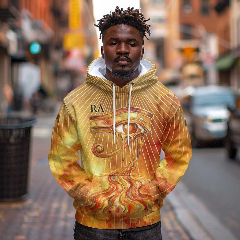 Ra Egyptian Hoodie Sun God Eye of Ra Fiery Wings Eternal Source Golden Light