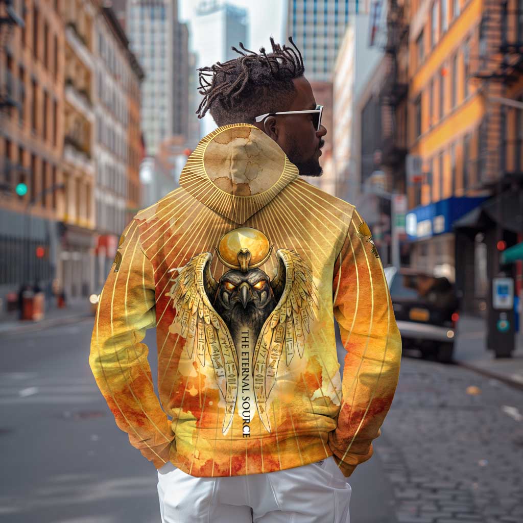 Ra Egyptian Hoodie Sun God Eye of Ra Fiery Wings Eternal Source Golden Light