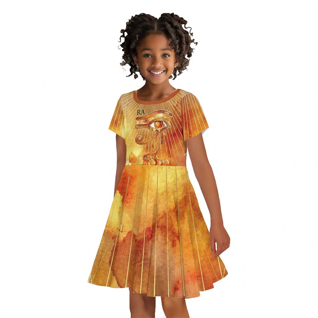 Ra Egyptian Kid Short Sleeve Dress Sun God Eye of Ra Fiery Wings Eternal Source Golden Light