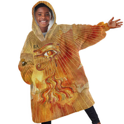 Ra Egyptian Kid Wearable Blanket Hoodie Sun God Eye of Ra Fiery Wings Eternal Source Golden Light