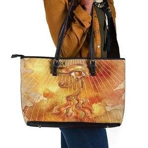 Ra Egyptian Leather Tote Bag Sun God Eye of Ra Fiery Wings Eternal Source Golden Light