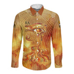 Ra Egyptian Long Sleeve Button Shirt Sun God Eye of Ra Fiery Wings Eternal Source Golden Light