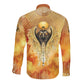 Ra Egyptian Long Sleeve Button Shirt Sun God Eye of Ra Fiery Wings Eternal Source Golden Light