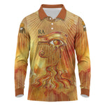 Ra Egyptian Long Sleeve Polo Shirt Sun God Eye of Ra Fiery Wings Eternal Source Golden Light