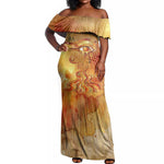 Ra Egyptian Off Shoulder Maxi Dress Sun God Eye of Ra Fiery Wings Eternal Source Golden Light