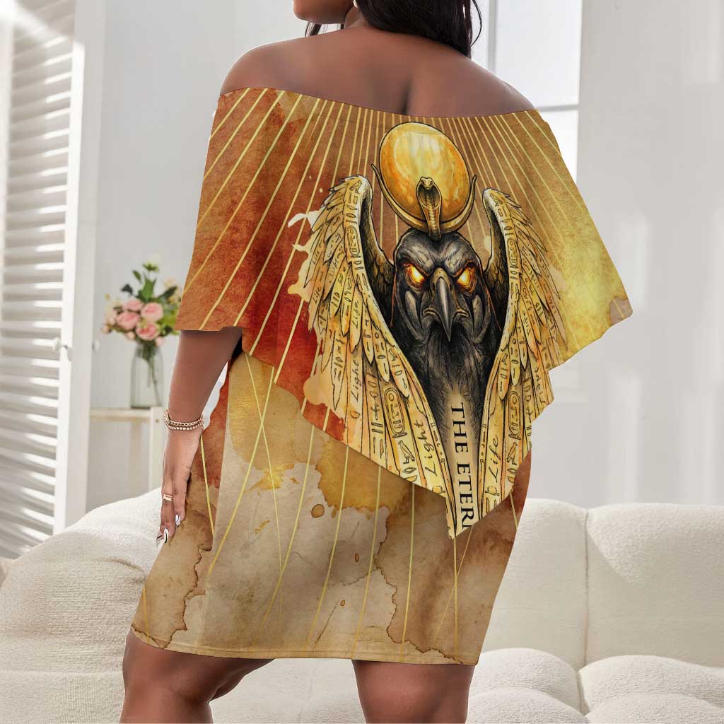 Ra Egyptian Off Shoulder Short Dress Sun God Eye of Ra Fiery Wings Eternal Source Golden Light