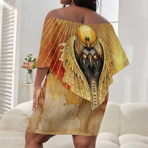 Ra Egyptian Off Shoulder Short Dress Sun God Eye of Ra Fiery Wings Eternal Source Golden Light