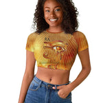 Ra Egyptian Raglan Cropped T shirt Sun God Eye of Ra Fiery Wings Eternal Source Golden Light