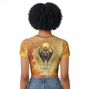 Ra Egyptian Raglan Cropped T shirt Sun God Eye of Ra Fiery Wings Eternal Source Golden Light