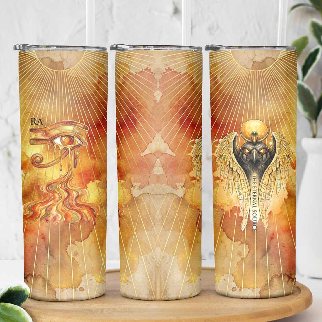 Ra Egyptian Skinny Tumbler Sun God Eye of Ra Fiery Wings Eternal Source Golden Light