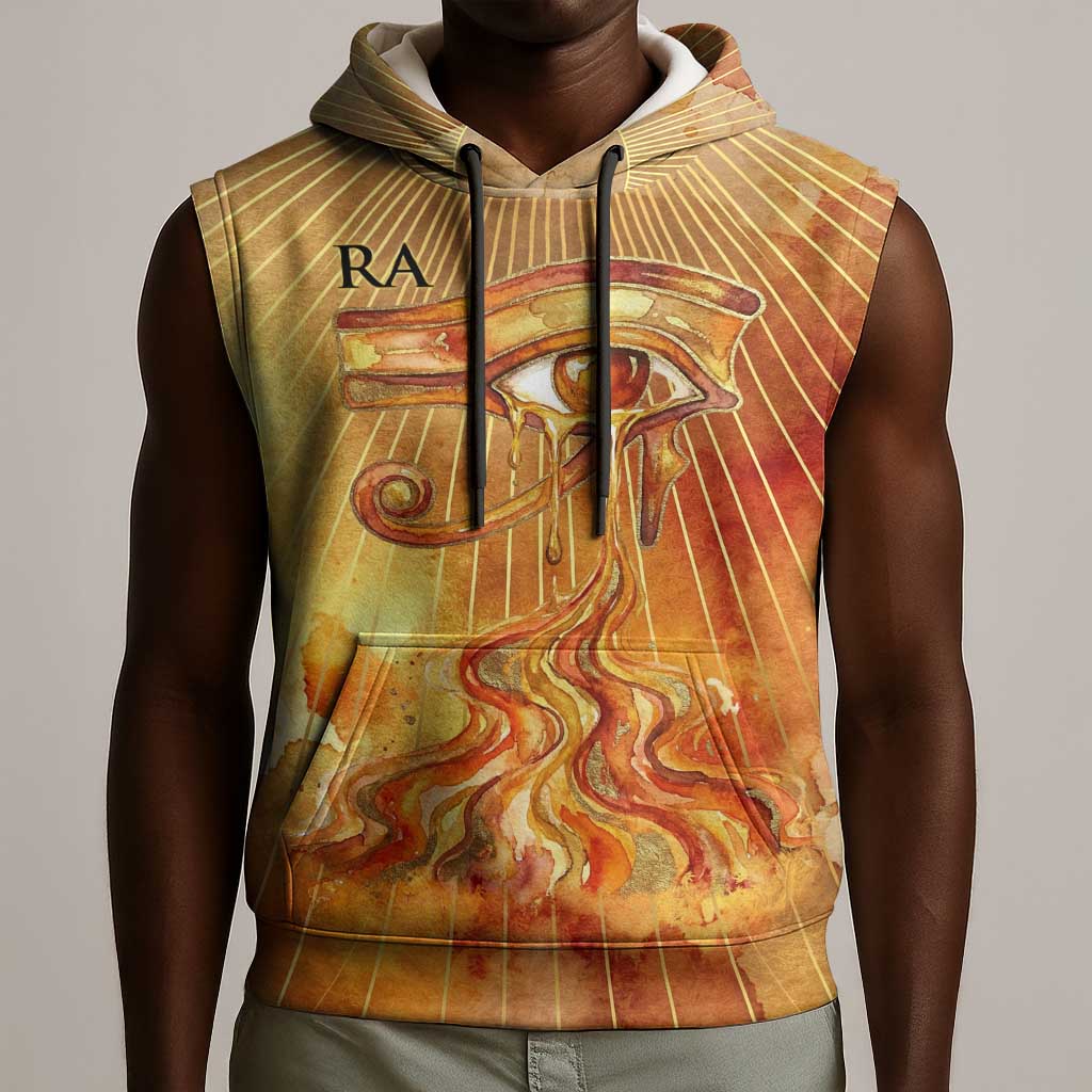 Ra Egyptian Sleeveless Hoodie Sun God Eye of Ra Fiery Wings Eternal Source Golden Light