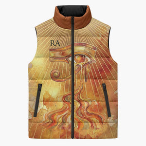 Ra Egyptian Sleeveless Puffer Jacket Sun God Eye of Ra Fiery Wings Eternal Source Golden Light