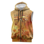 Ra Egyptian Sleeveless Zip Hoodie Sun God Eye of Ra Fiery Wings Eternal Source Golden Light