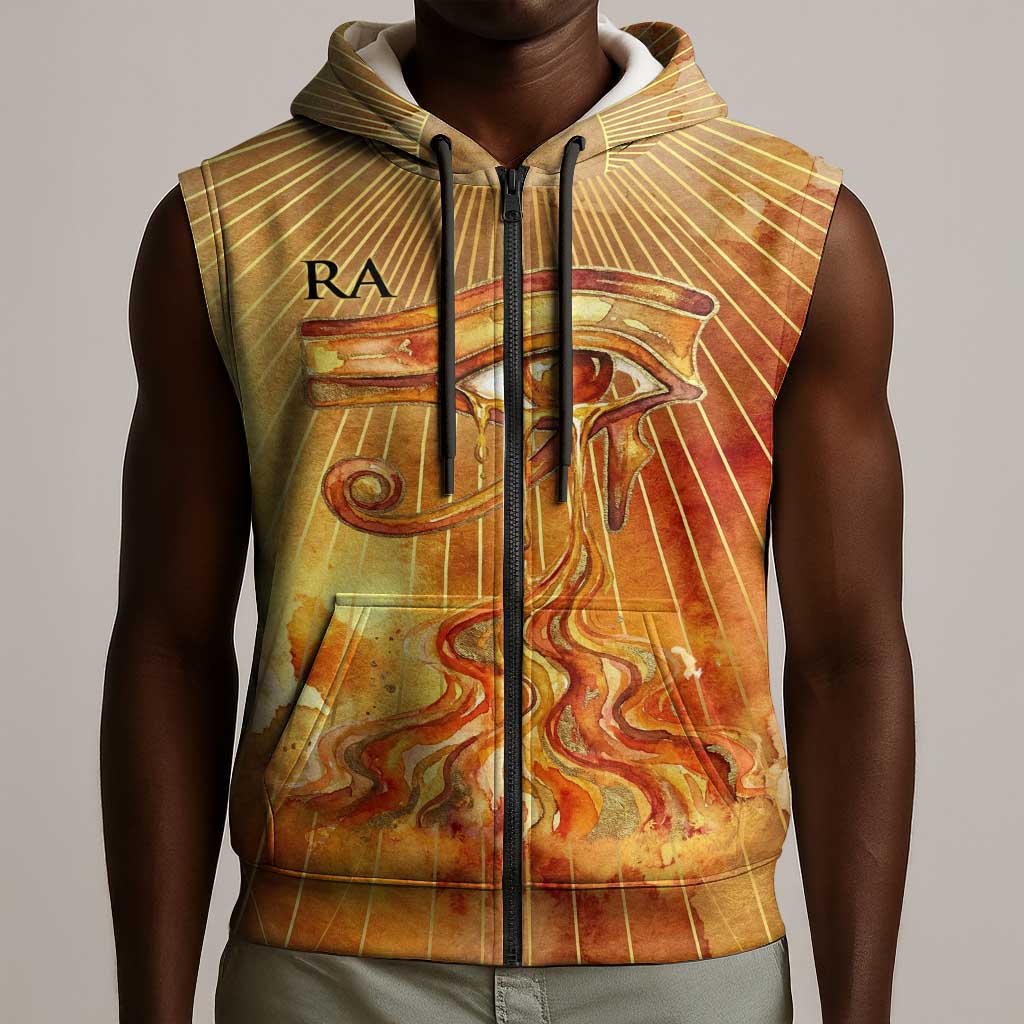 Ra Egyptian Sleeveless Zip Hoodie Sun God Eye of Ra Fiery Wings Eternal Source Golden Light