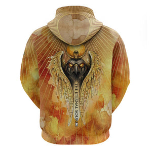 Ra Egyptian Zip Hoodie Sun God Eye of Ra Fiery Wings Eternal Source Golden Light