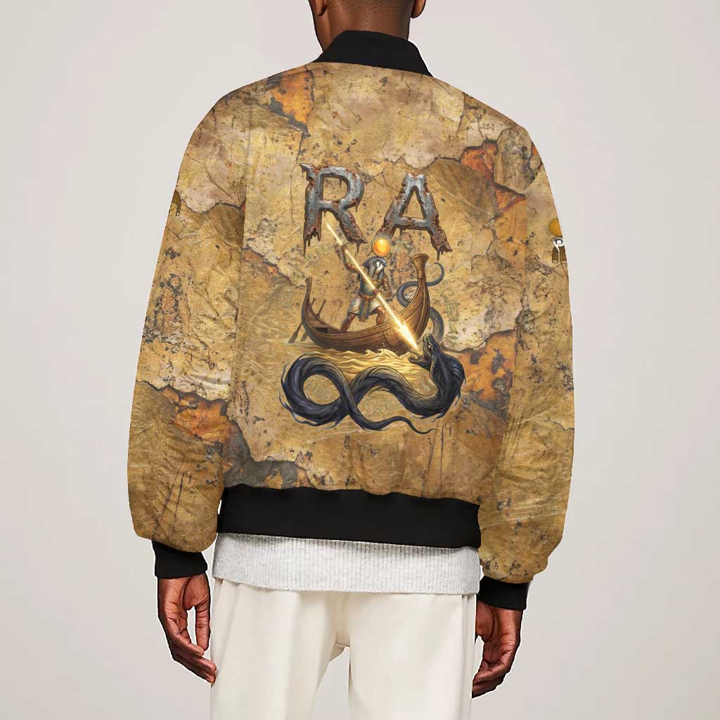 Ra Egyptian Bomber Jacket Sun God Solar Disk Serpent Slayer Ancient Egyptian Boat of the Underworld