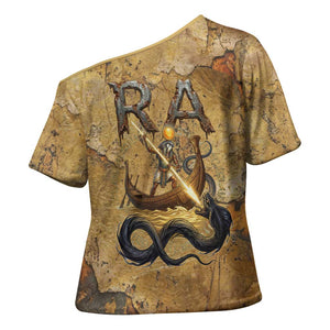 Ra Egyptian Cross Shoulder Shirt Sun God Solar Disk Serpent Slayer Ancient Egyptian Boat of the Underworld