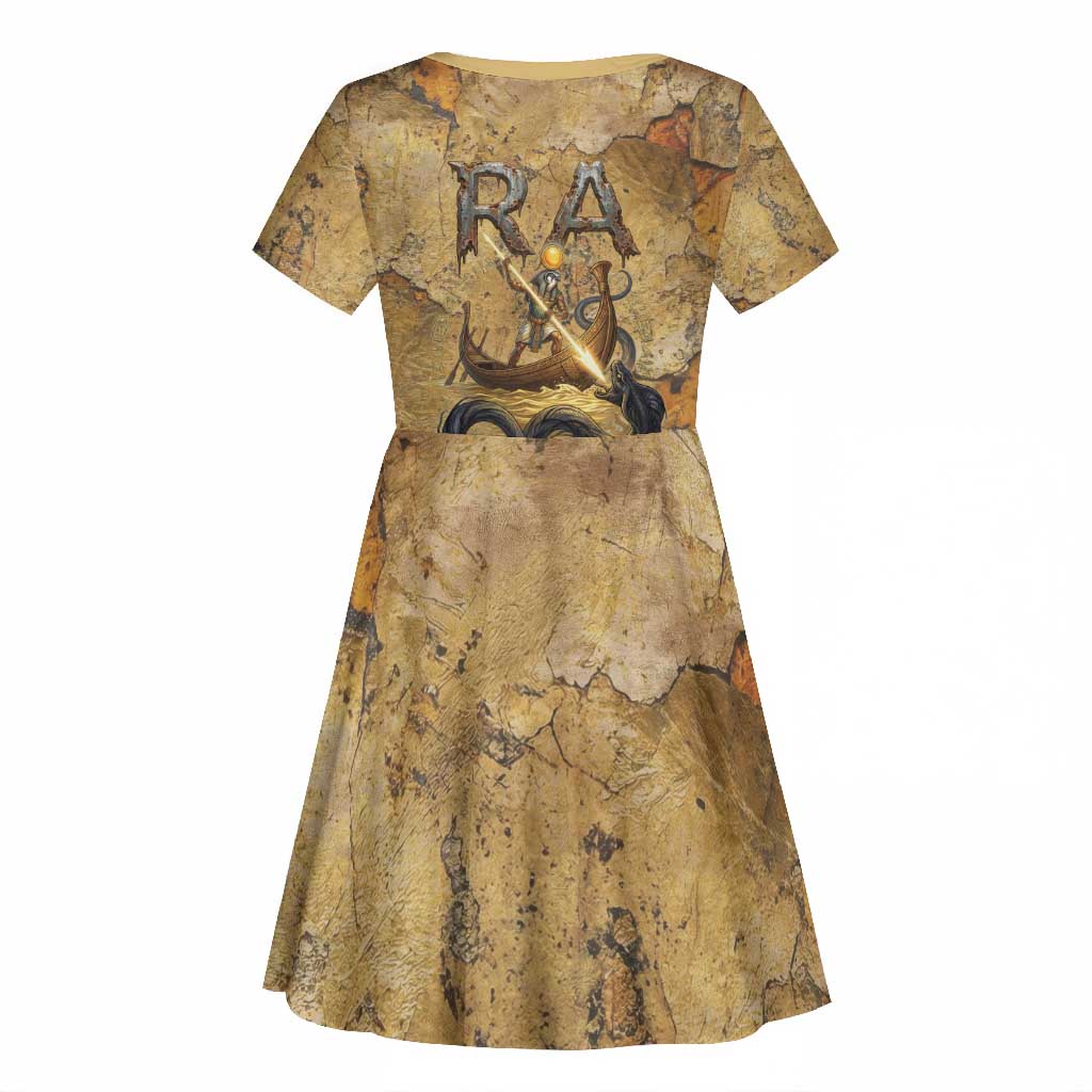 Ra Egyptian Kid Short Sleeve Dress Sun God Solar Disk Serpent Slayer Ancient Egyptian Boat of the Underworld