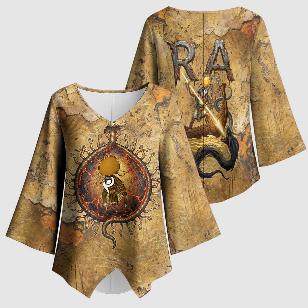 Ra Egyptian Kimono Sleeve Blouse Sun God Solar Disk Serpent Slayer Ancient Egyptian Boat of the Underworld