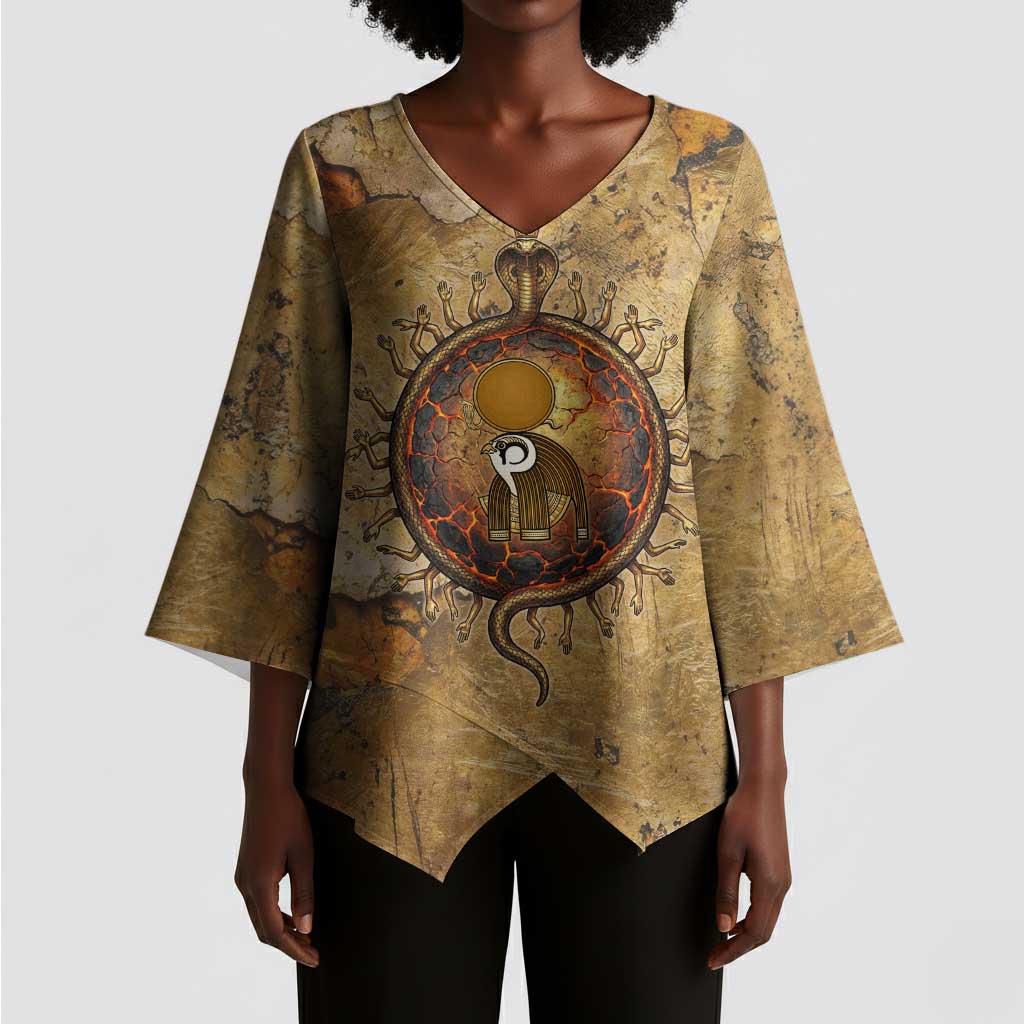 Ra Egyptian Kimono Sleeve Blouse Sun God Solar Disk Serpent Slayer Ancient Egyptian Boat of the Underworld