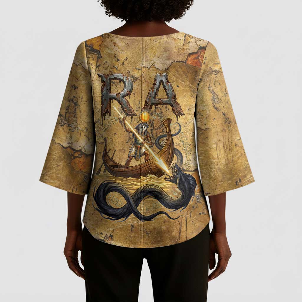 Ra Egyptian Kimono Sleeve Blouse Sun God Solar Disk Serpent Slayer Ancient Egyptian Boat of the Underworld
