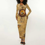 Ra Egyptian Long Sleeve Bodycon Dress Sun God Solar Disk Serpent Slayer Ancient Egyptian Boat of the Underworld