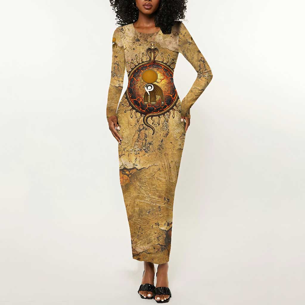 Ra Egyptian Long Sleeve Bodycon Dress Sun God Solar Disk Serpent Slayer Ancient Egyptian Boat of the Underworld