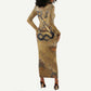 Ra Egyptian Long Sleeve Bodycon Dress Sun God Solar Disk Serpent Slayer Ancient Egyptian Boat of the Underworld