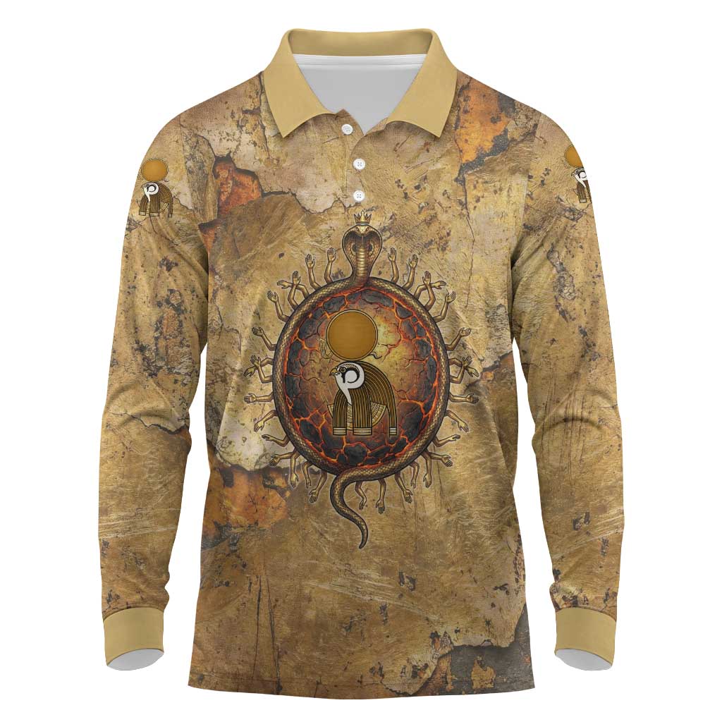 Ra Egyptian Long Sleeve Polo Shirt Sun God Solar Disk Serpent Slayer Ancient Egyptian Boat of the Underworld