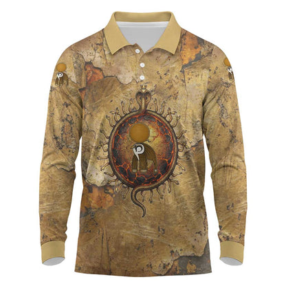 Ra Egyptian Long Sleeve Polo Shirt Sun God Solar Disk Serpent Slayer Ancient Egyptian Boat of the Underworld