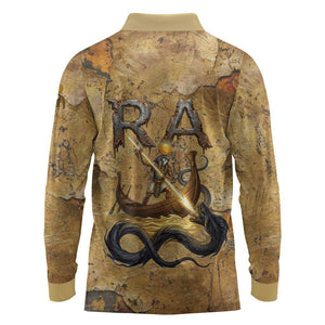 Ra Egyptian Long Sleeve Polo Shirt Sun God Solar Disk Serpent Slayer Ancient Egyptian Boat of the Underworld
