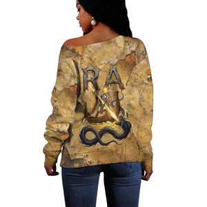 Ra Egyptian Off Shoulder Sweater Sun God Solar Disk Serpent Slayer Ancient Egyptian Boat of the Underworld