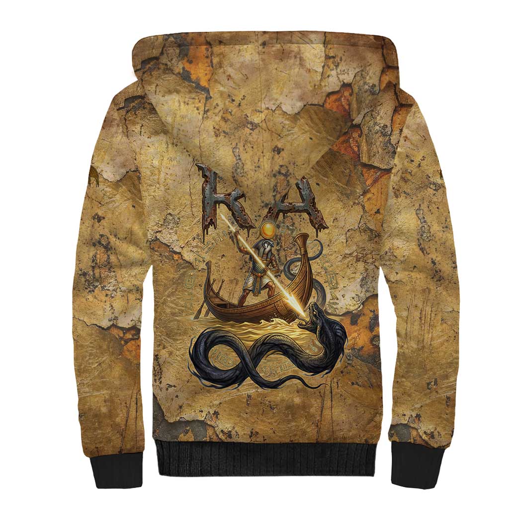 Ra Egyptian Sherpa Hoodie Sun God Solar Disk Serpent Slayer Ancient Egyptian Boat of the Underworld