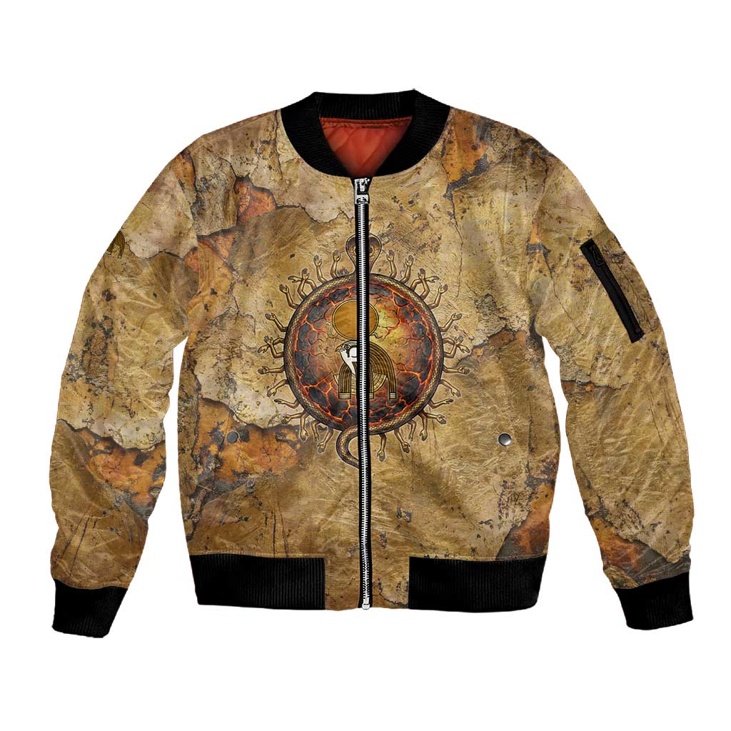 Ra Egyptian Sleeve Zip Bomber Jacket Sun God Solar Disk Serpent Slayer Ancient Egyptian Boat of the Underworld