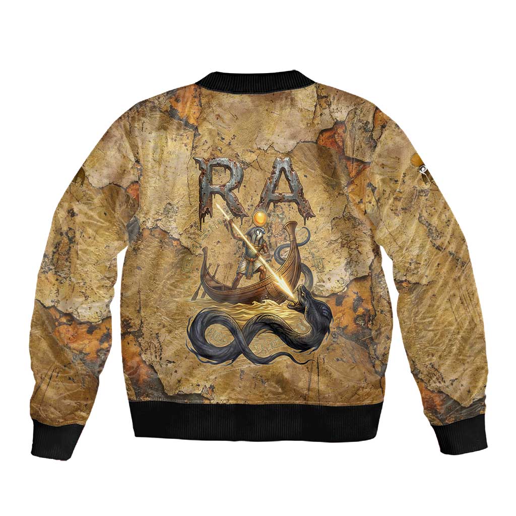 Ra Egyptian Sleeve Zip Bomber Jacket Sun God Solar Disk Serpent Slayer Ancient Egyptian Boat of the Underworld